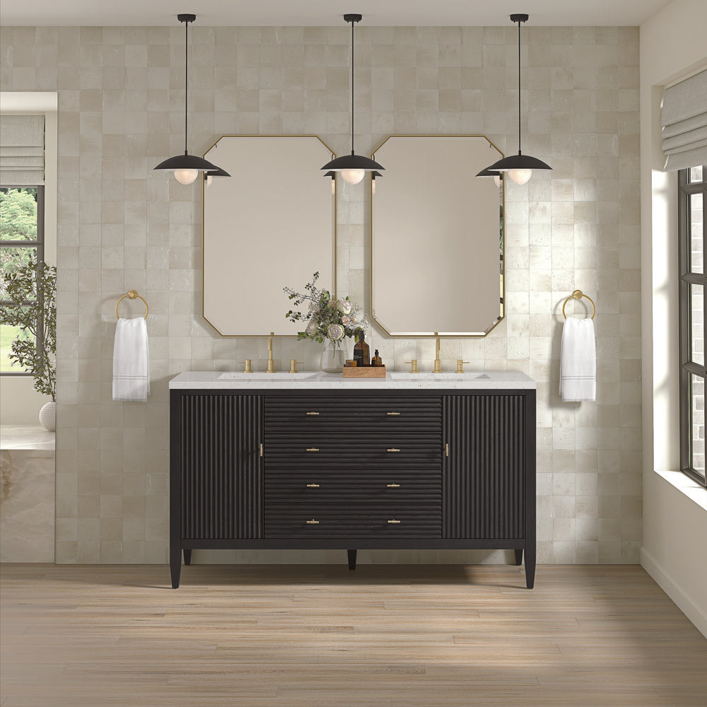 James Martin - Myrrin 60" Double Vanity, Carbon Oak w/ 3 CM Lime Delight Silestone Top - 485-V60D-CBO-3LDL view 3