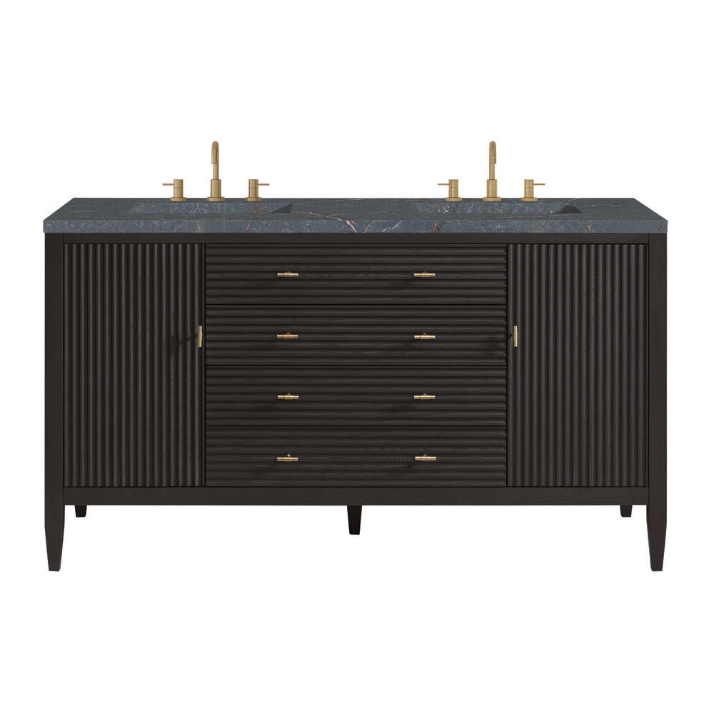 James Martin - Myrrin 60" Double Vanity, Carbon Oak w/ 3 CM Parisien Bleu Silestone Top - 485-V60D-CBO-3PBL view 1