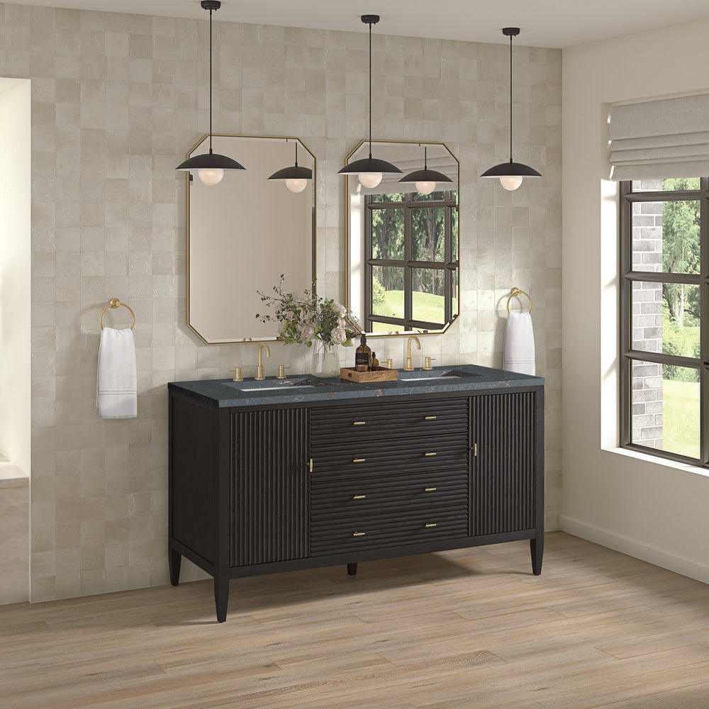 James Martin - Myrrin 60" Double Vanity, Carbon Oak w/ 3 CM Parisien Bleu Silestone Top - 485-V60D-CBO-3PBL view 4