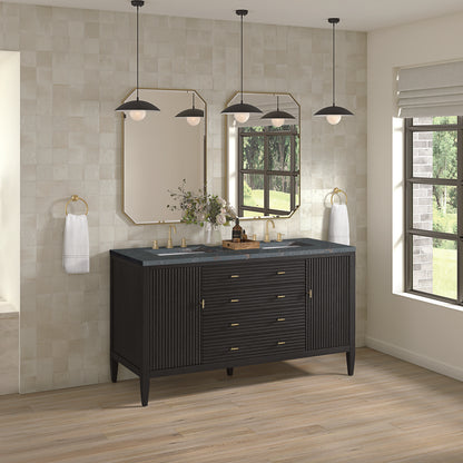 James Martin - Myrrin 60" Double Vanity, Carbon Oak w/ 3 CM Parisien Bleu Silestone Top - 485-V60D-CBO-3PBL view 4