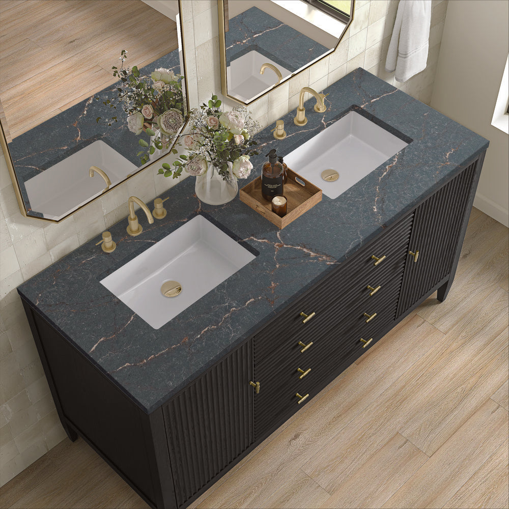 James Martin - Myrrin 60" Double Vanity, Carbon Oak w/ 3 CM Parisien Bleu Silestone Top - 485-V60D-CBO-3PBL view 7
