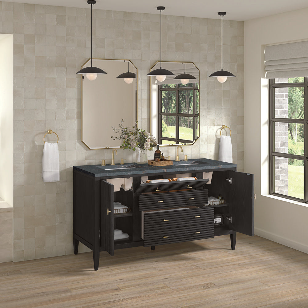 James Martin - Myrrin 60" Double Vanity, Carbon Oak w/ 3 CM Parisien Bleu Silestone Top w/FreePower Wireless Charger - 485-V60D-CBO-FPBL view 6
