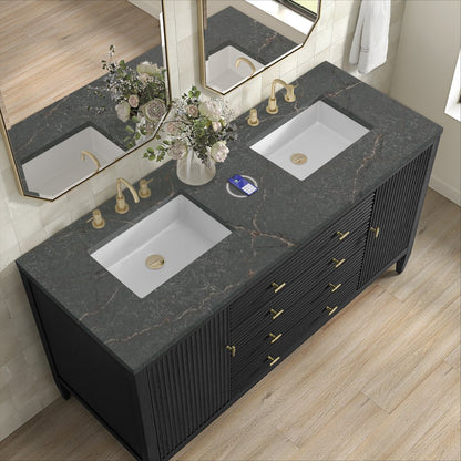 James Martin - Myrrin 60" Double Vanity, Carbon Oak w/ 3 CM Parisien Bleu Silestone Top w/FreePower Wireless Charger - 485-V60D-CBO-FPBL view 8
