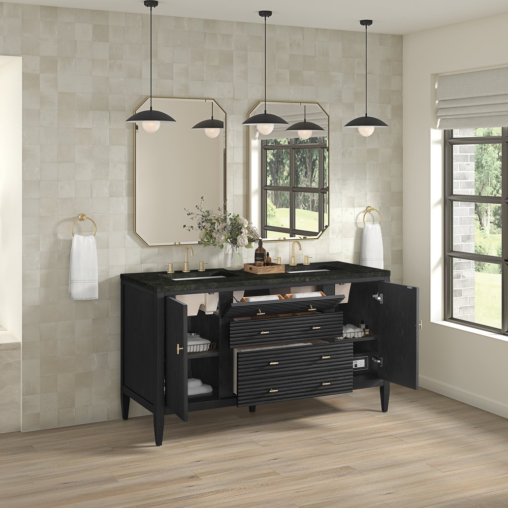 James Martin - Myrrin 60" Double Vanity, Carbon Oak, w/ 3 CM Phantome Eclos Top - 485-V60D-CBO-3PHT view 5