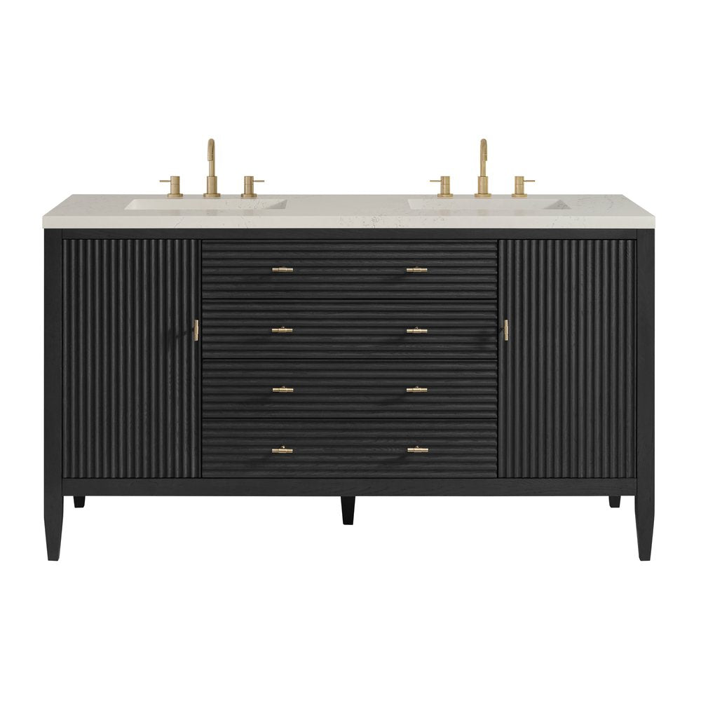 James Martin - Myrrin 60" Double Vanity, Carbon Oak, w/ 3 CM Siberian Silestone Top - 485-V60D-CBO-3SFR view 1