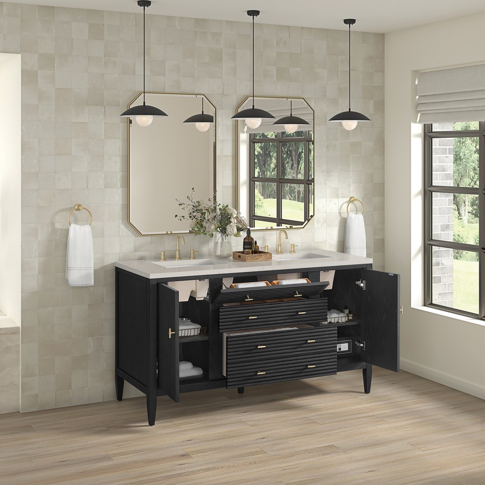 James Martin - Myrrin 60" Double Vanity, Carbon Oak, w/ 3 CM Siberian Silestone Top - 485-V60D-CBO-3SFR view 5