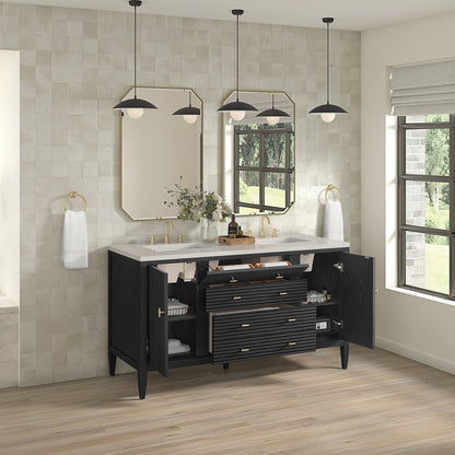 James Martin - Myrrin 60" Double Vanity, Carbon Oak, w/ 3 CM Siberian Silestone Top - 485-V60D-CBO-3SFR view 5
