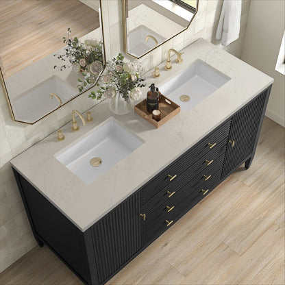 James Martin - Myrrin 60" Double Vanity, Carbon Oak, w/ 3 CM Siberian Silestone Top - 485-V60D-CBO-3SFR view 7