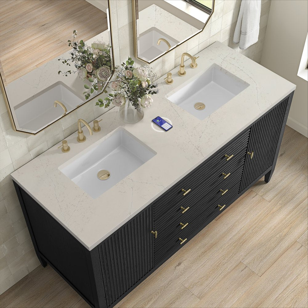 James Martin - Myrrin 60" Double Vanity, Carbon Oak, w/ 3 CM Siberian Silestone Top w/FreePower Wireless Charger - 485-V60D-CBO-FSFR view 7