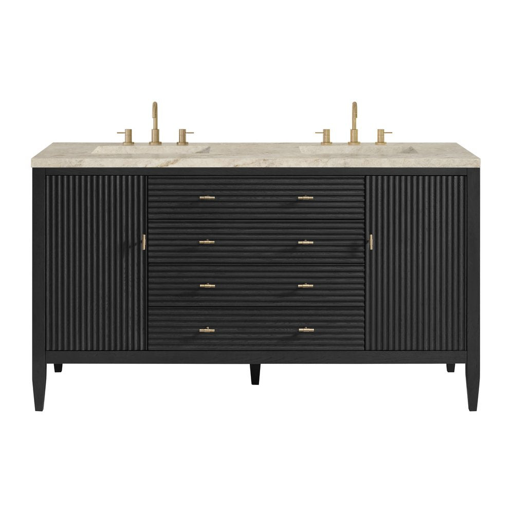 James Martin - Myrrin 60" Double Vanity, Carbon Oak, w/ 3 CM Tajnar Eclos Top - 485-V60D-CBO-3TJR view 1