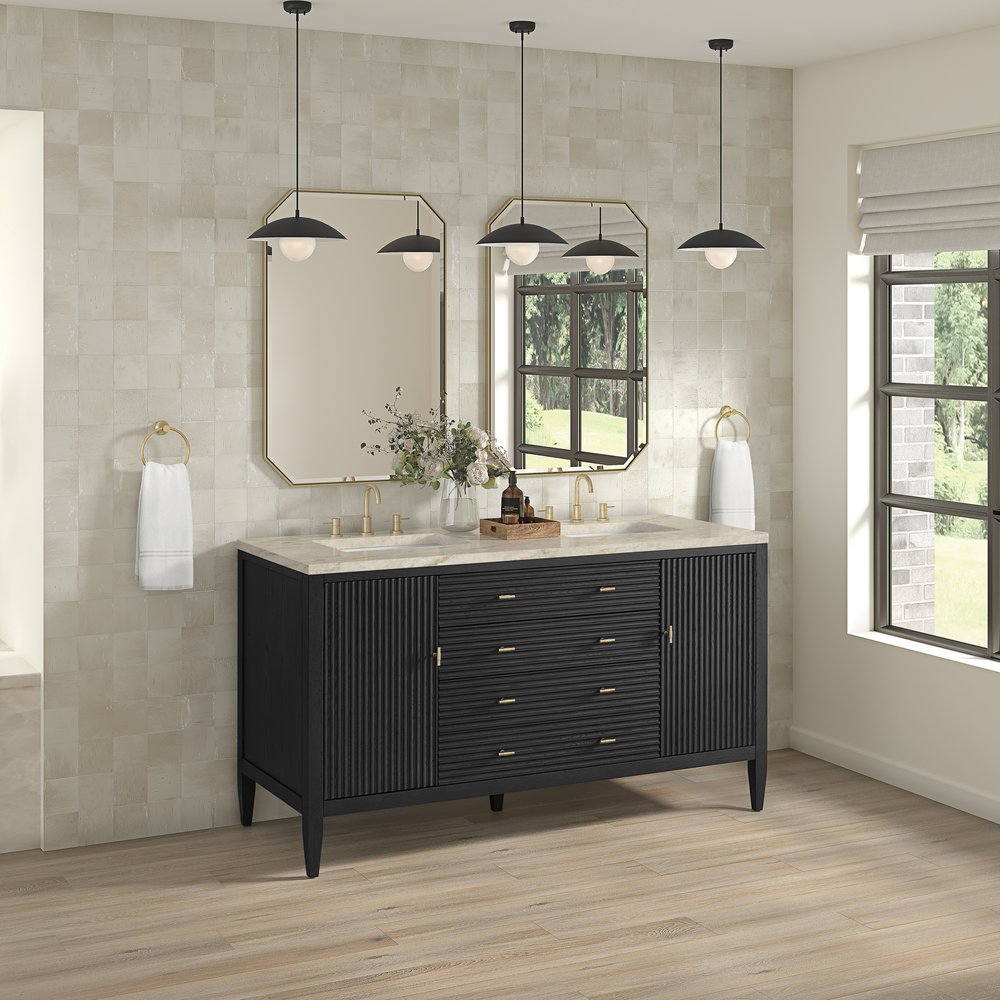 James Martin - Myrrin 60" Double Vanity, Carbon Oak, w/ 3 CM Tajnar Eclos Top - 485-V60D-CBO-3TJR view 4