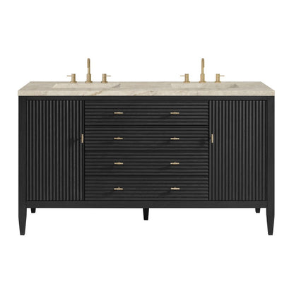 James Martin - Myrrin 60" Double Vanity, Carbon Oak, w/ 3 CM Tajnar Eclos Top w/FreePower Wireless Charger - 485-V60D-CBO-FTJR view 1