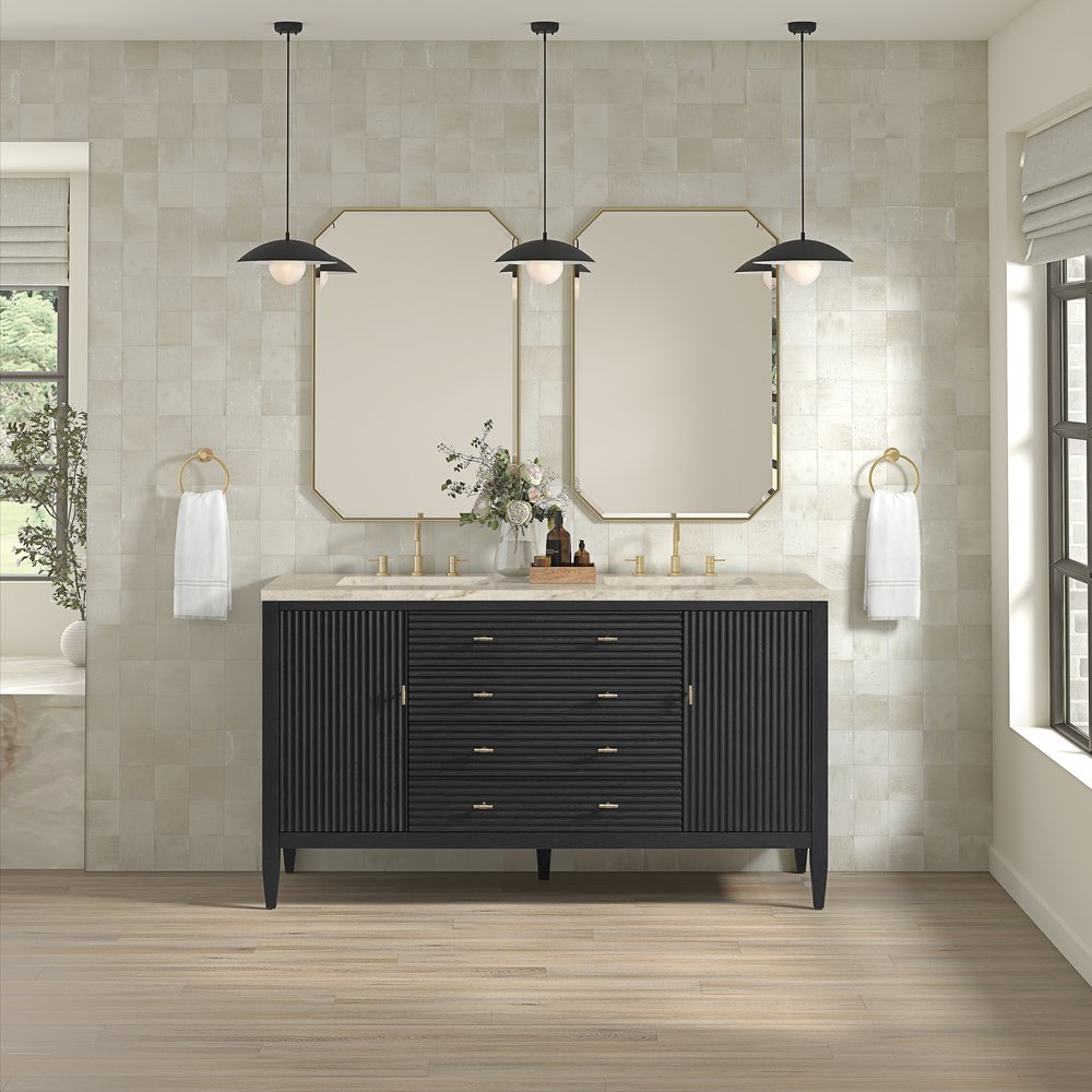 James Martin - Myrrin 60" Double Vanity, Carbon Oak, w/ 3 CM Tajnar Eclos Top w/FreePower Wireless Charger - 485-V60D-CBO-FTJR view 3