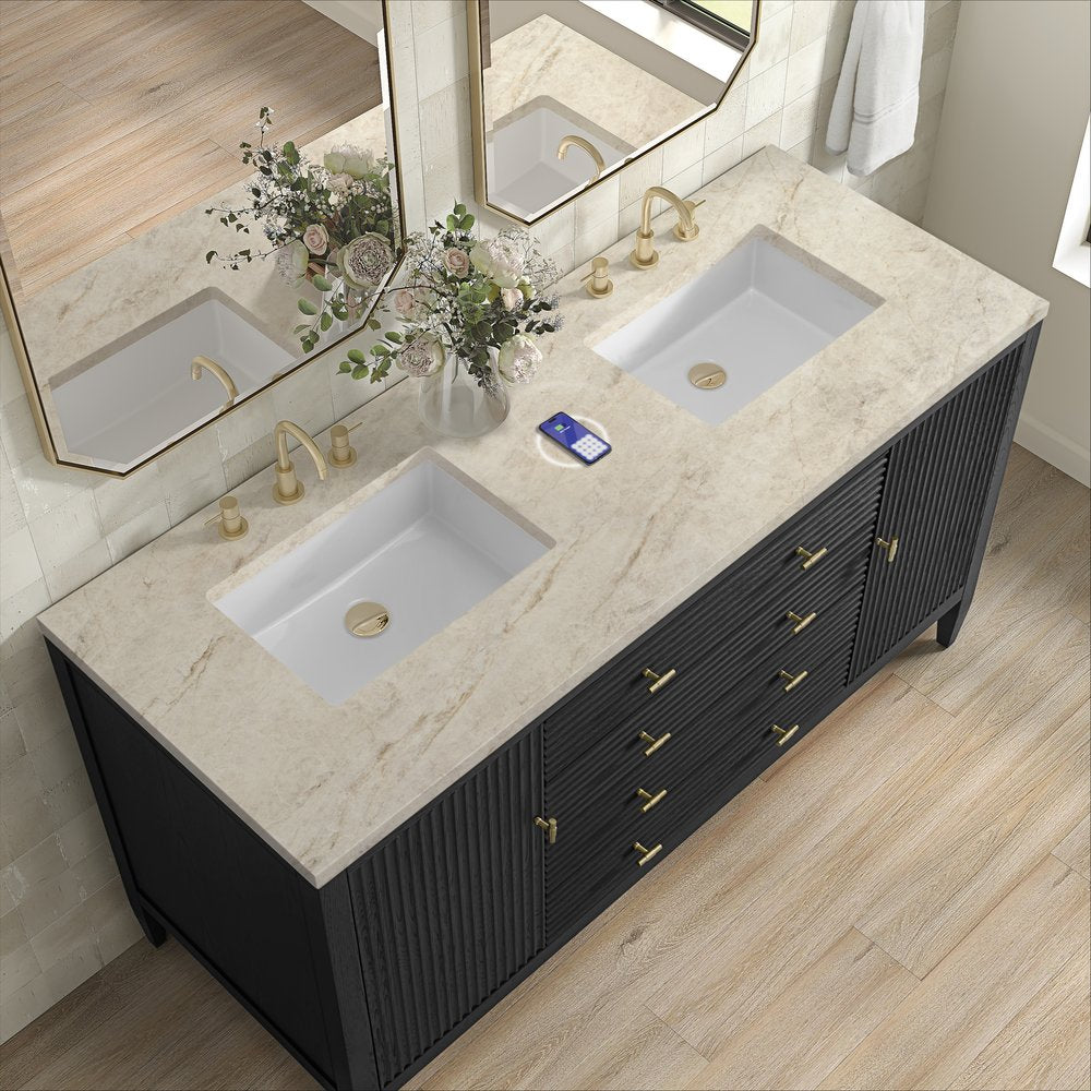 James Martin - Myrrin 60" Double Vanity, Carbon Oak, w/ 3 CM Tajnar Eclos Top w/FreePower Wireless Charger - 485-V60D-CBO-FTJR view 7