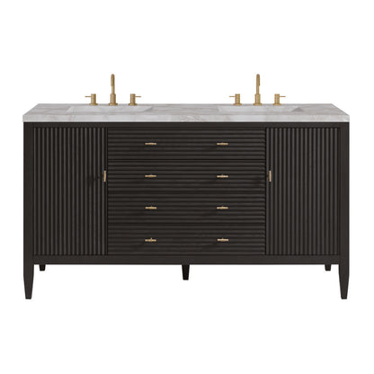 James Martin - Myrrin 60" Double Vanity, Carbon Oak w/ 3 CM Victorian Silver Silestone Top - 485-V60D-CBO-3VSL view 1