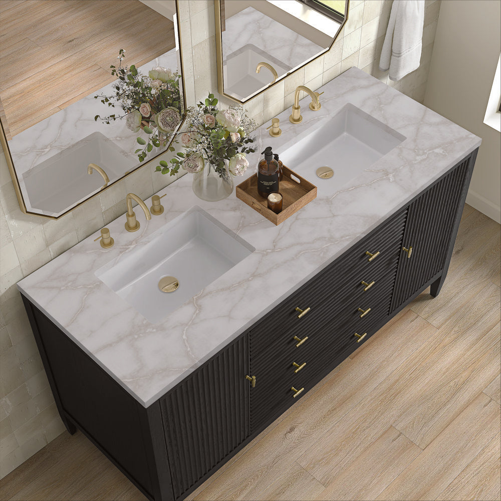 James Martin - Myrrin 60" Double Vanity, Carbon Oak w/ 3 CM Victorian Silver Silestone Top - 485-V60D-CBO-3VSL view 7