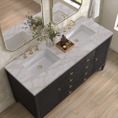 James Martin - Myrrin 60" Double Vanity, Carbon Oak w/ 3 CM Victorian Silver Silestone Top - 485-V60D-CBO-3VSL view 7