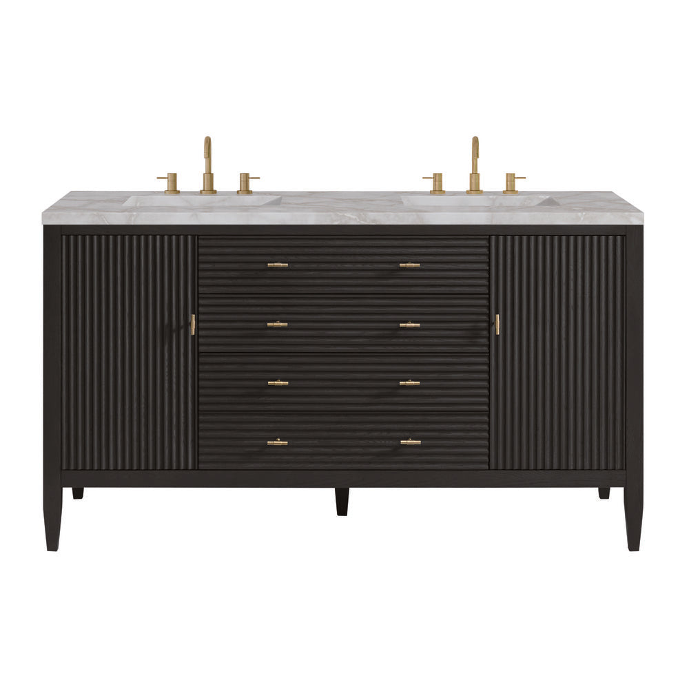 James Martin - Myrrin 60" Double Vanity, Carbon Oak w/ 3 CM Victorian Silver Silestone Top w/FreePower Wireless Charger - 485-V60D-CBO-FVSL view 1