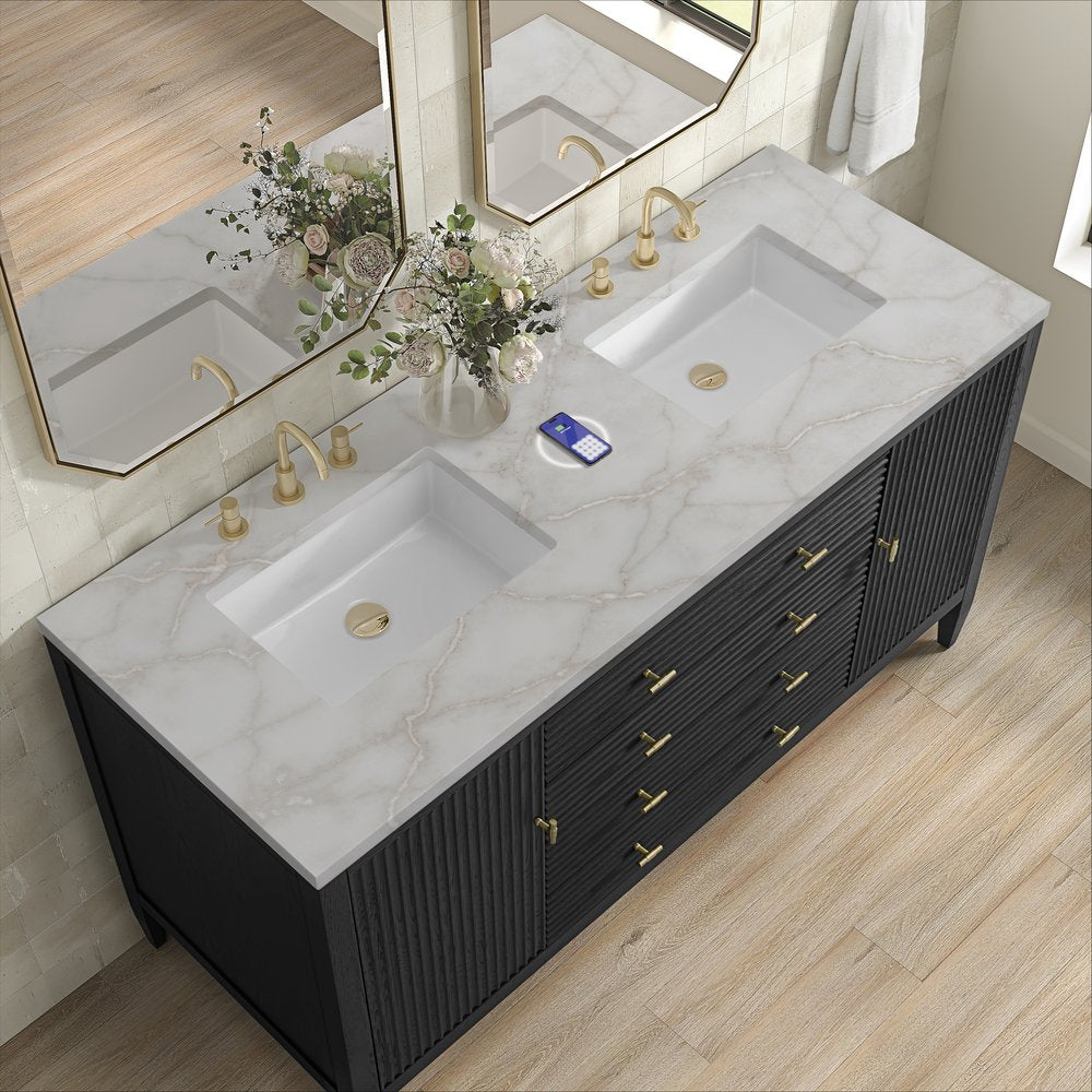James Martin - Myrrin 60" Double Vanity, Carbon Oak w/ 3 CM Victorian Silver Silestone Top w/FreePower Wireless Charger - 485-V60D-CBO-FVSL view 8
