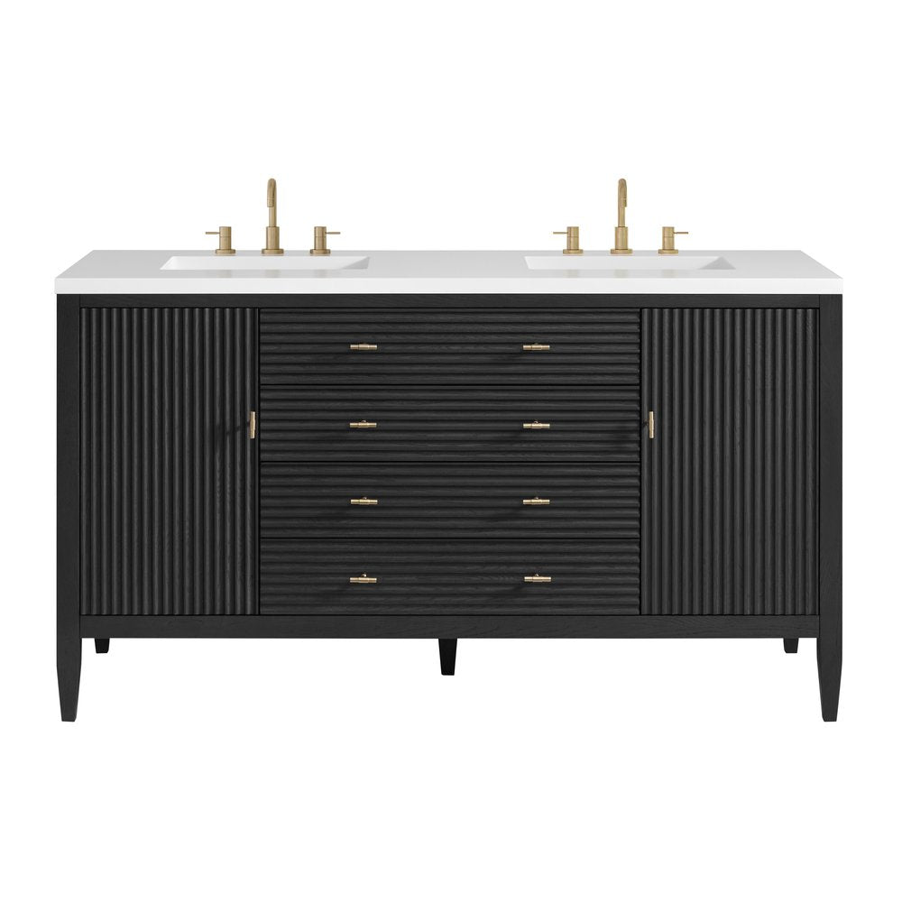 James Martin - Myrrin 60" Double Vanity, Carbon Oak w/ 3 CM White Zeus Silestone Top - 485-V60D-CBO-3WZ view 1