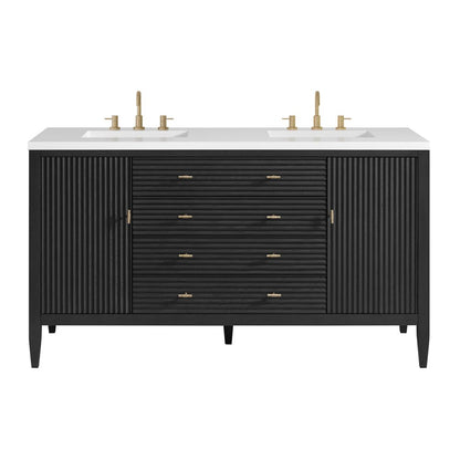 James Martin - Myrrin 60" Double Vanity, Carbon Oak w/ 3 CM White Zeus Silestone Top - 485-V60D-CBO-3WZ view 1