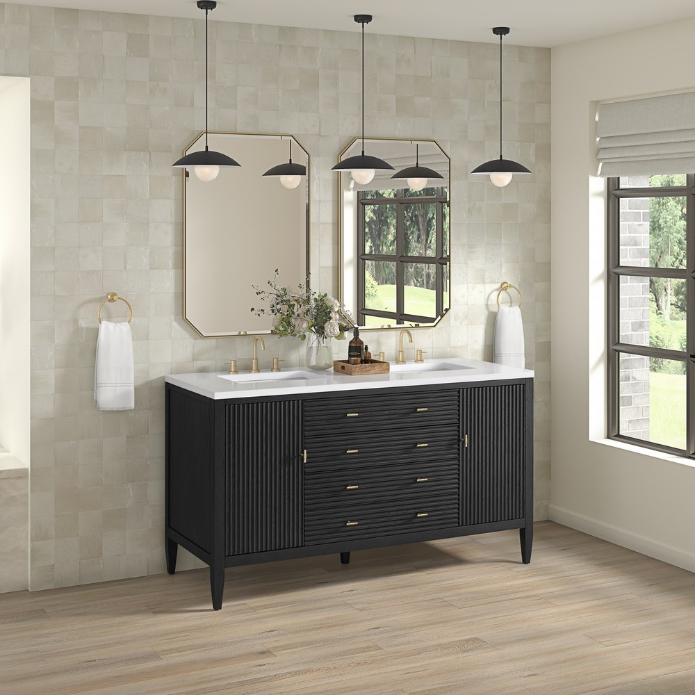James Martin - Myrrin 60" Double Vanity, Carbon Oak w/ 3 CM White Zeus Silestone Top - 485-V60D-CBO-3WZ view 4