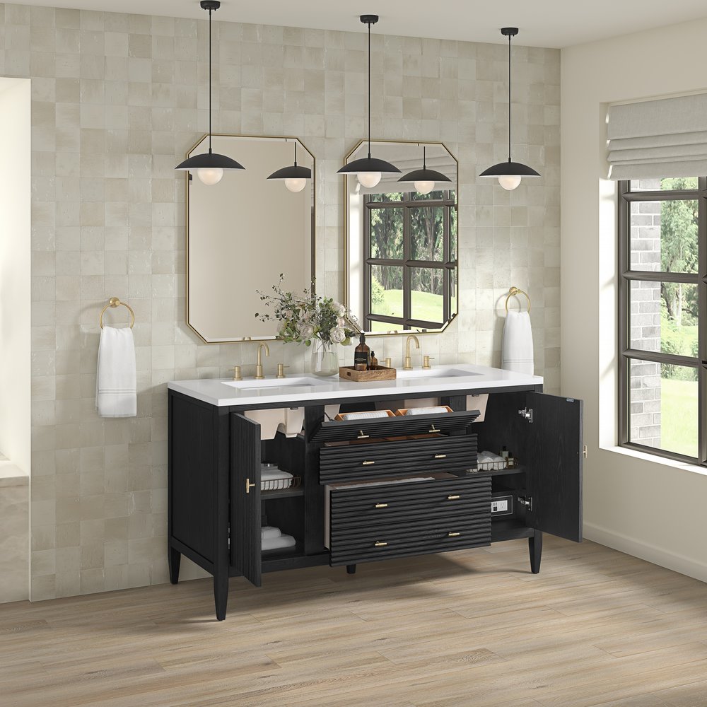 James Martin - Myrrin 60" Double Vanity, Carbon Oak w/ 3 CM White Zeus Silestone Top - 485-V60D-CBO-3WZ view 5