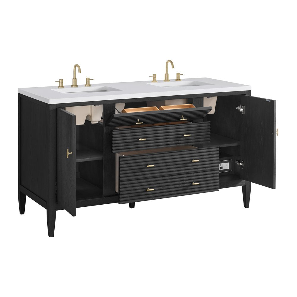 James Martin - Myrrin 60" Double Vanity, Carbon Oak w/ 3 CM White Zeus Silestone Top - 485-V60D-CBO-3WZ view 10