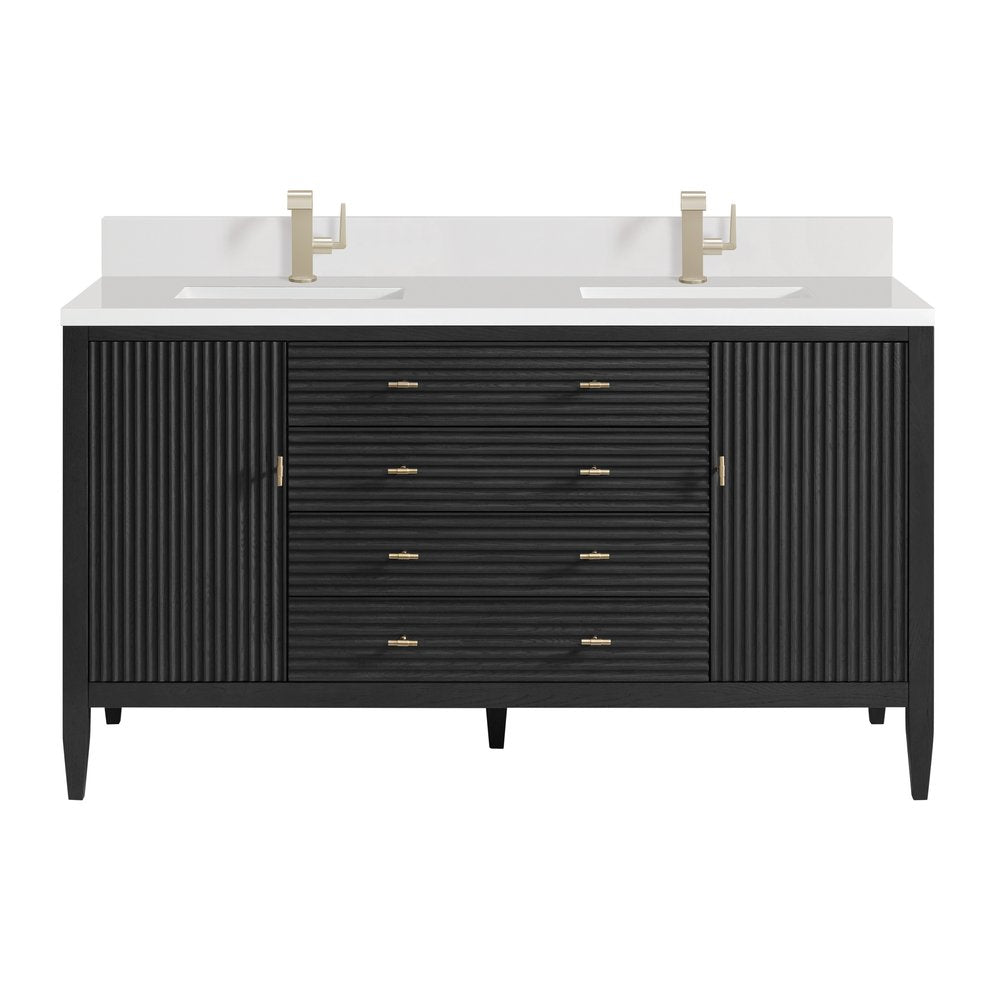 James Martin - Myrrin 60" Double Vanity, Carbon Oak w/ Single Hole 3 CM White Zeus Silestone Top & Backsplash - 485-V60D-CBO-1WZ view 1