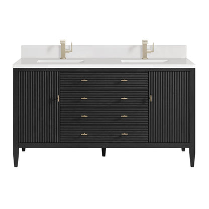 James Martin - Myrrin 60" Double Vanity, Carbon Oak w/ Single Hole 3 CM White Zeus Silestone Top & Backsplash - 485-V60D-CBO-1WZ view 1