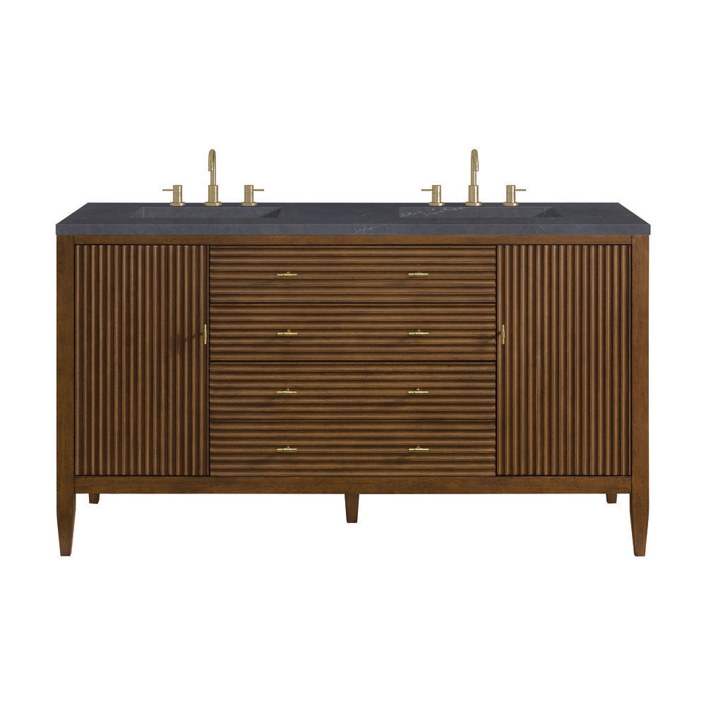 James Martin - Myrrin 60" Double Vanity, Mid Century Walnut w/ 3 CM Charcoal Soapstone Silestone Top - 485-V60D-WLT-3CSP view 1