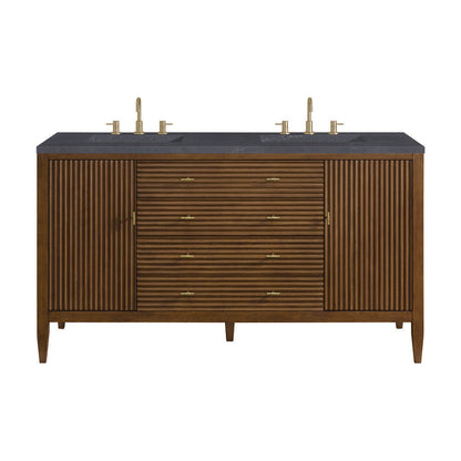 James Martin - Myrrin 60" Double Vanity, Mid Century Walnut w/ 3 CM Charcoal Soapstone Silestone Top - 485-V60D-WLT-3CSP view 1