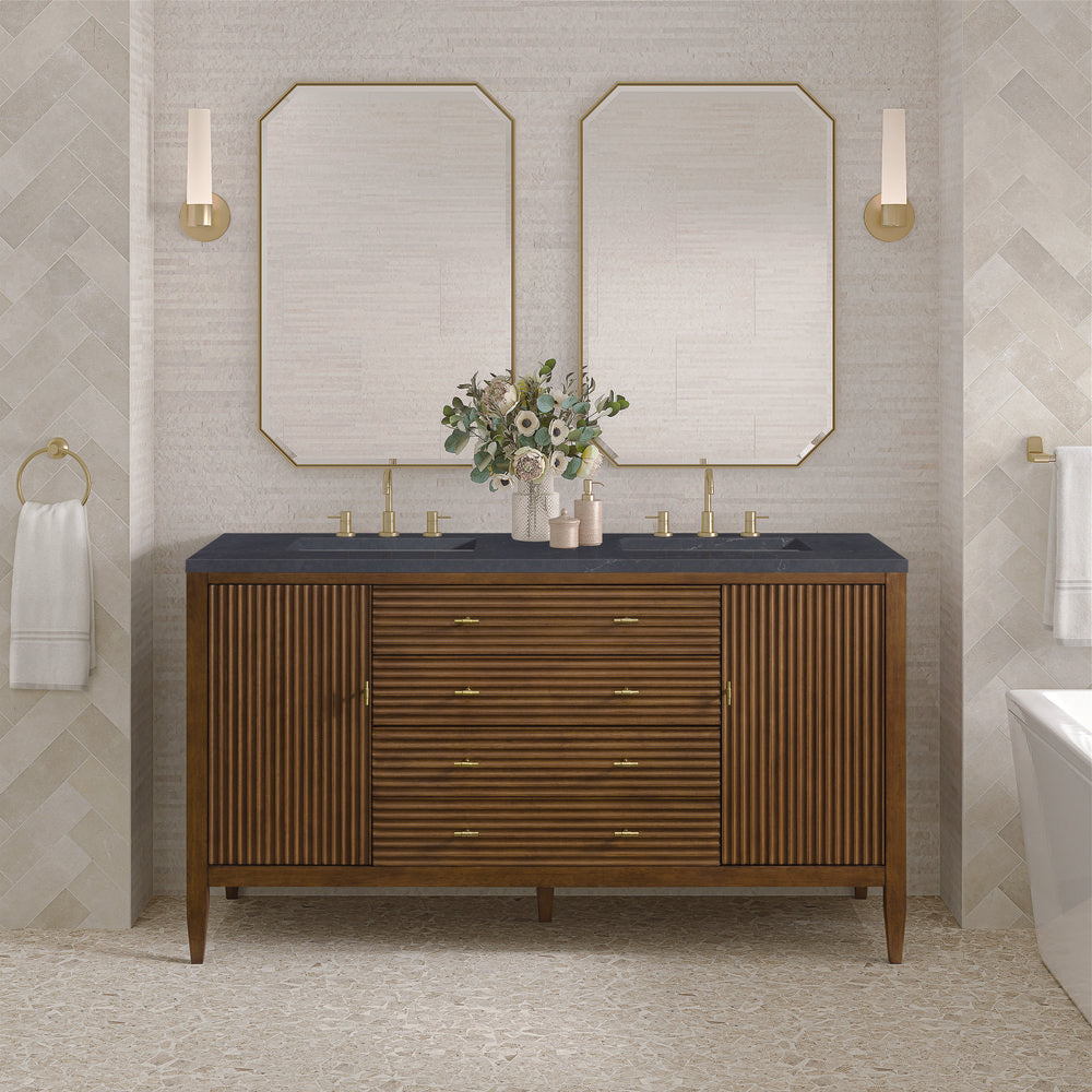James Martin - Myrrin 60" Double Vanity, Mid Century Walnut w/ 3 CM Charcoal Soapstone Silestone Top - 485-V60D-WLT-3CSP view 3