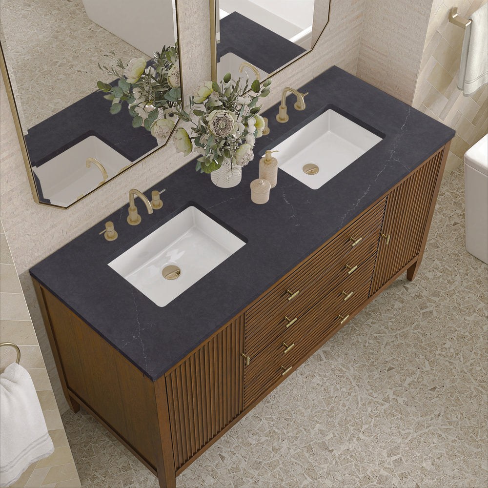 James Martin - Myrrin 60" Double Vanity, Mid Century Walnut w/ 3 CM Charcoal Soapstone Silestone Top - 485-V60D-WLT-3CSP view 7