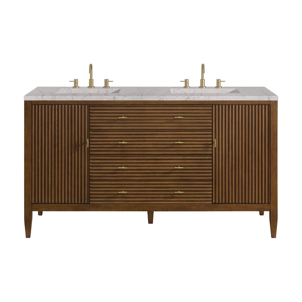 James Martin - Myrrin 60" Double Vanity, Mid Century Walnut w/ 3 CM Eternal Jasmine Pearl Silestone Top - 485-V60D-WLT-3EJP view 1