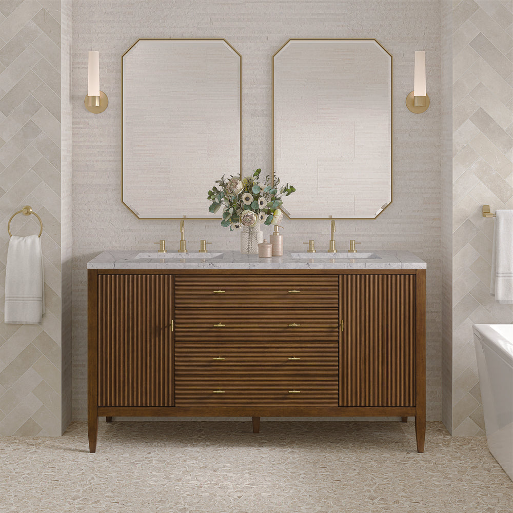 James Martin - Myrrin 60" Double Vanity, Mid Century Walnut w/ 3 CM Eternal Jasmine Pearl Silestone Top - 485-V60D-WLT-3EJP view 3