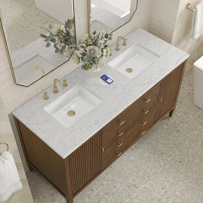 James Martin - Myrrin 60" Double Vanity, Mid Century Walnut w/ 3 CM Eternal Jasmine Pearl Silestone Top w/FreePower Wireless Charger - 485-V60D-WLT-FEJP view 8