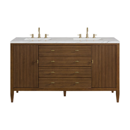 James Martin - Myrrin 60" Double Vanity, Mid Century Walnut w/ 3 CM Ethereal Noctis Silestone Top - 485-V60D-WLT-3ENC view 1