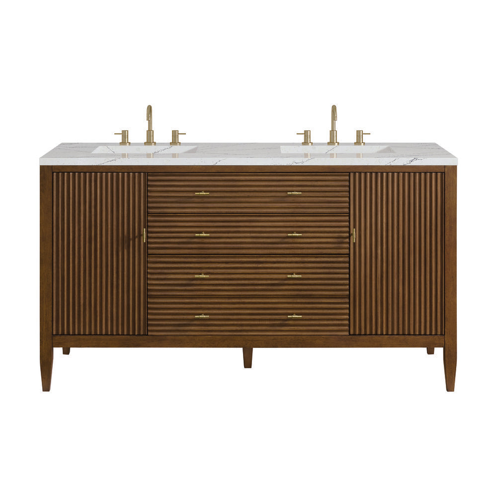 James Martin - Myrrin 60" Double Vanity, Mid Century Walnut w/ 3 CM Ethereal Noctis Silestone Top w/FreePower Wireless Charger - 485-V60D-WLT-FENC view 1