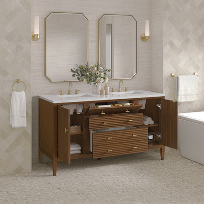 James Martin - Myrrin 60" Double Vanity, Mid Century Walnut w/ 3 CM Ethereal Noctis Silestone Top w/FreePower Wireless Charger - 485-V60D-WLT-FENC view 6