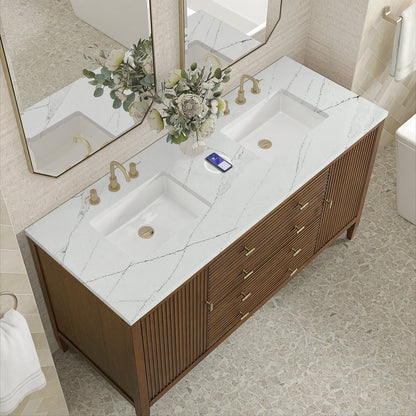 James Martin - Myrrin 60" Double Vanity, Mid Century Walnut w/ 3 CM Ethereal Noctis Silestone Top w/FreePower Wireless Charger - 485-V60D-WLT-FENC view 8
