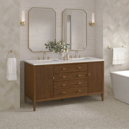 James Martin - Myrrin 60" Double Vanity, Mid Century Walnut w/ 3 CM Lime Delight Silestone Top - 485-V60D-WLT-3LDL view 4
