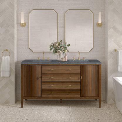 James Martin - Myrrin 60" Double Vanity, Mid Century Walnut w/ 3 CM Parisien Bleu Silestone Top - 485-V60D-WLT-3PBL view 3