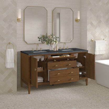 James Martin - Myrrin 60" Double Vanity, Mid Century Walnut w/ 3 CM Parisien Bleu Silestone Top - 485-V60D-WLT-3PBL view 5