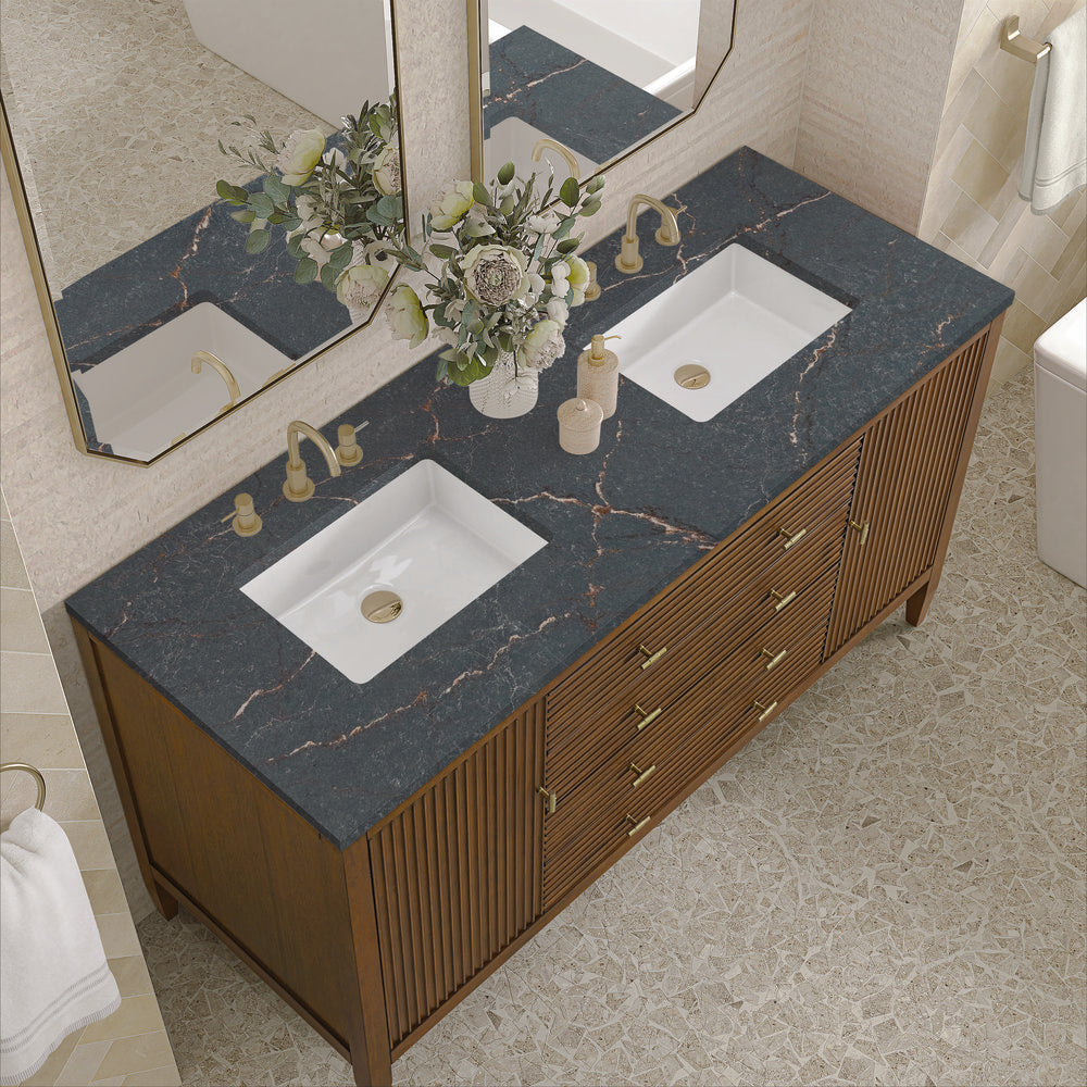 James Martin - Myrrin 60" Double Vanity, Mid Century Walnut w/ 3 CM Parisien Bleu Silestone Top - 485-V60D-WLT-3PBL view 7