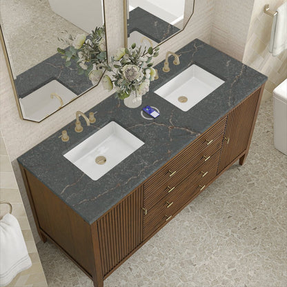 James Martin - Myrrin 60" Double Vanity, Mid Century Walnut w/ 3 CM Parisien Bleu Silestone Top w/FreePower Wireless Charger - 485-V60D-WLT-FPBL view 8