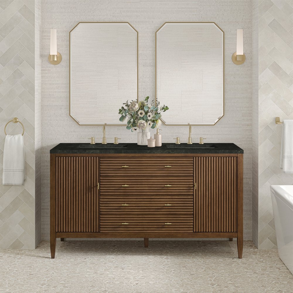 James Martin - Myrrin 60" Double Vanity, Mid Century Walnut, w/ 3 CM Phantome Eclos Top - 485-V60D-WLT-3PHT view 3