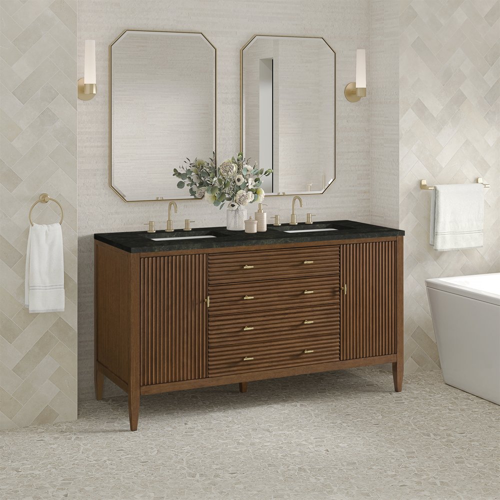 James Martin - Myrrin 60" Double Vanity, Mid Century Walnut, w/ 3 CM Phantome Eclos Top - 485-V60D-WLT-3PHT view 4