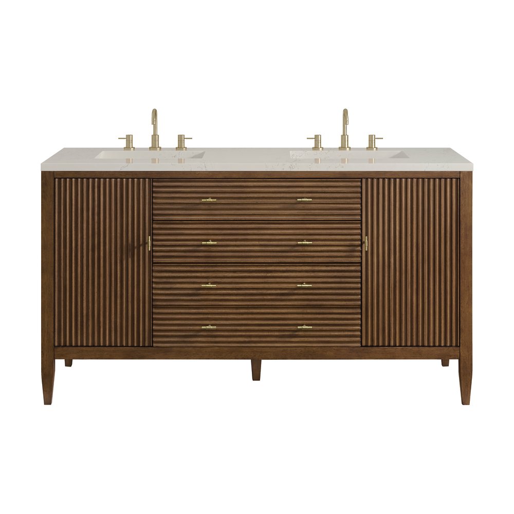 James Martin - Myrrin 60" Double Vanity, Mid Century Walnut, w/ 3 CM Siberian Silestone Top - 485-V60D-WLT-3SFR view 1
