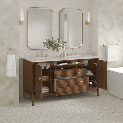 James Martin - Myrrin 60" Double Vanity, Mid Century Walnut, w/ 3 CM Siberian Silestone Top - 485-V60D-WLT-3SFR view 5